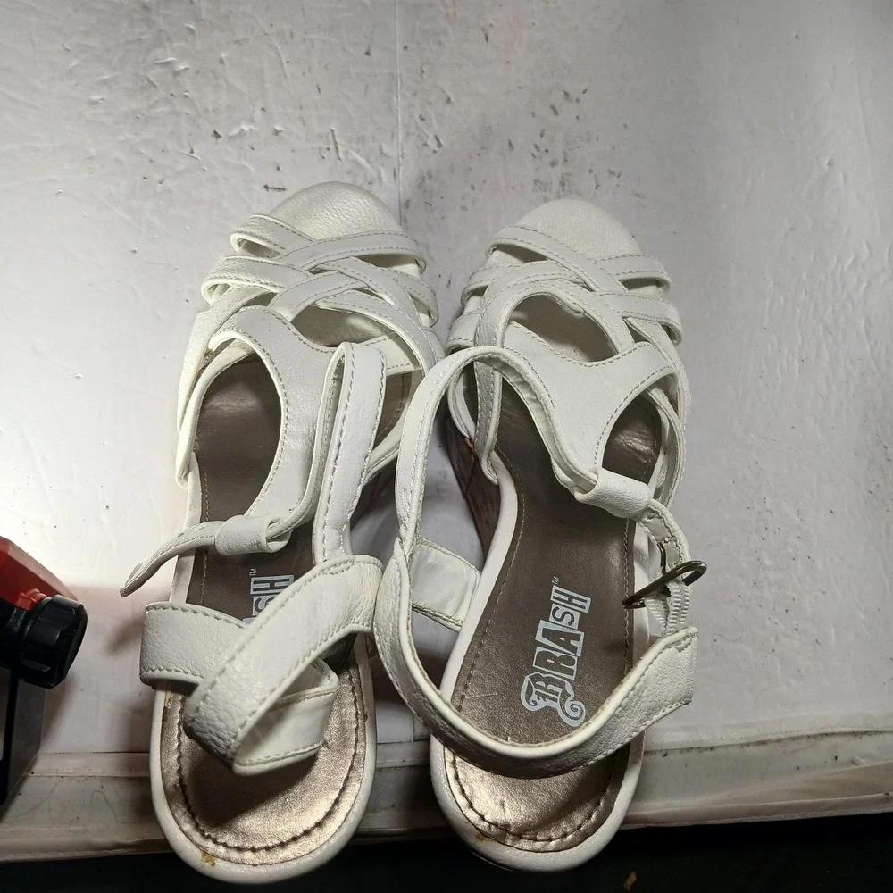 Brash Wedge Sandals 8 White Cork Platform Strappy Boho Summer Heels Minimalist